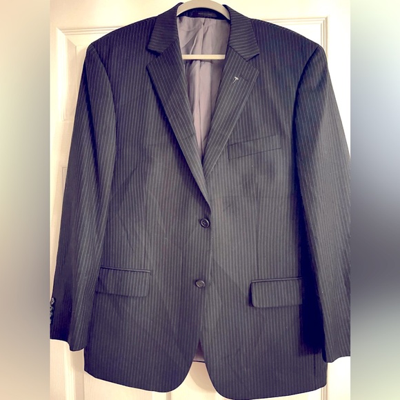 MICHAEL KORS 100% Wool Black Pinstriped Suit Jacket Sport Coat Size 42 S. Macy's - Picture 1 of 4